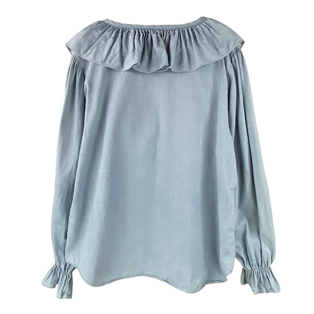 Vintage Chambray Poet Artist Blouse Size L Blue Southwest Western Country Drama - Picture 3 of 7